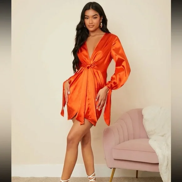 Satin Orange dress size XL - Picture 3 of 3